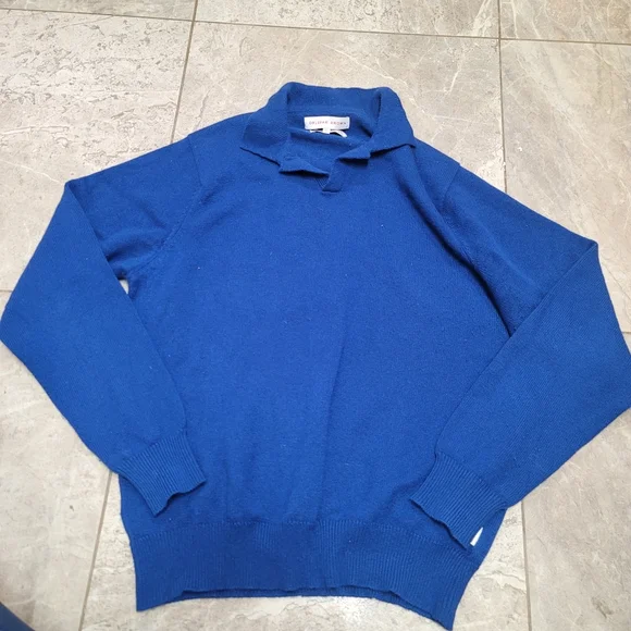 Orlabar Brown 100% cashmere collared sweater Royal Blue Ultra Soft Pullover - Picture 2 of 6